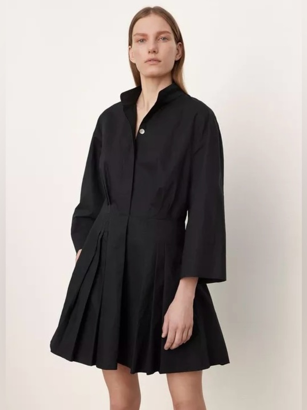 Vince Pleated Cotton And Hemp-Blend Poplin Mini Shirt Dress